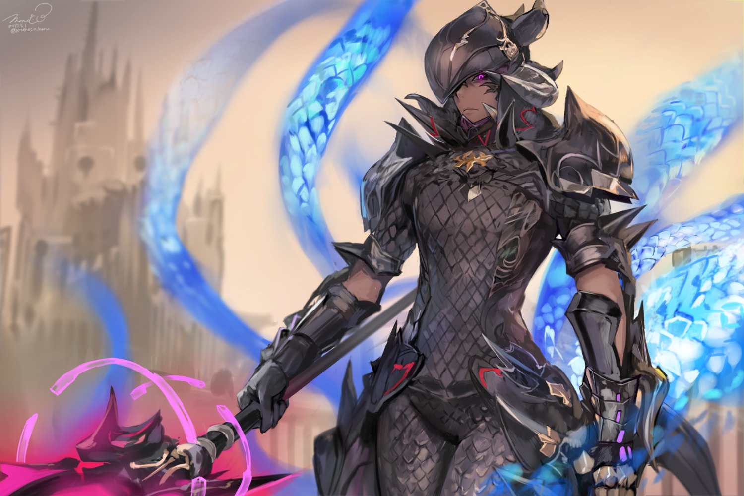 armor final_fantasy final_fantasy_xiv momoko_(momopoco) weapon