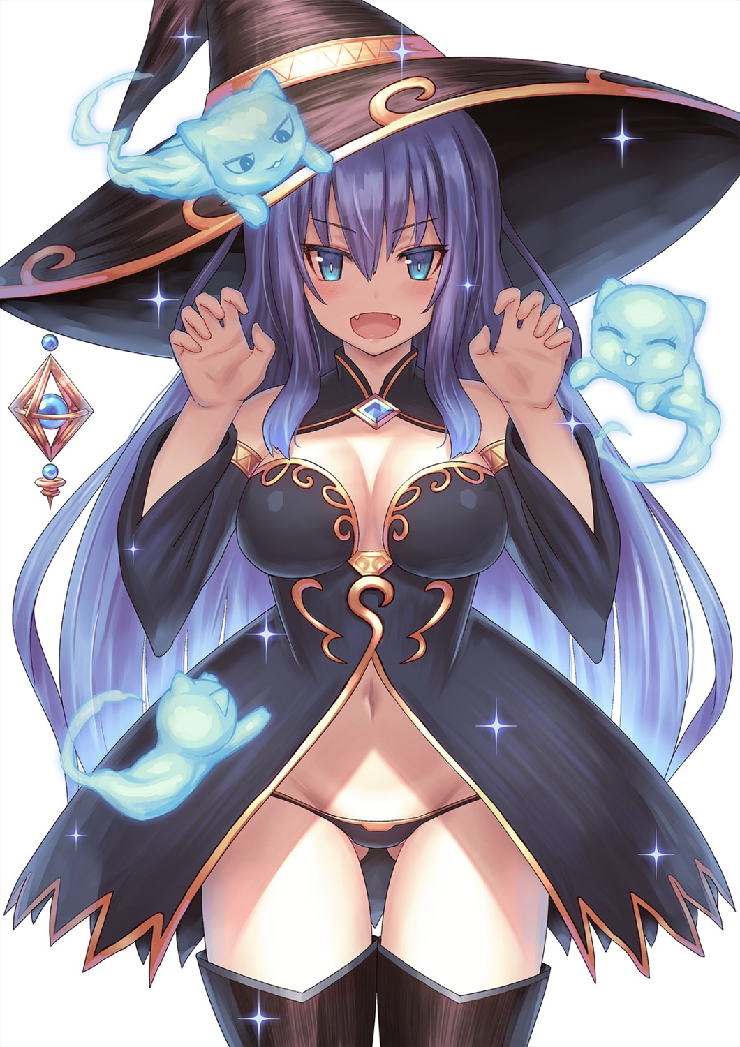 cleavage dakunesu neko pantsu thighhighs thong witch