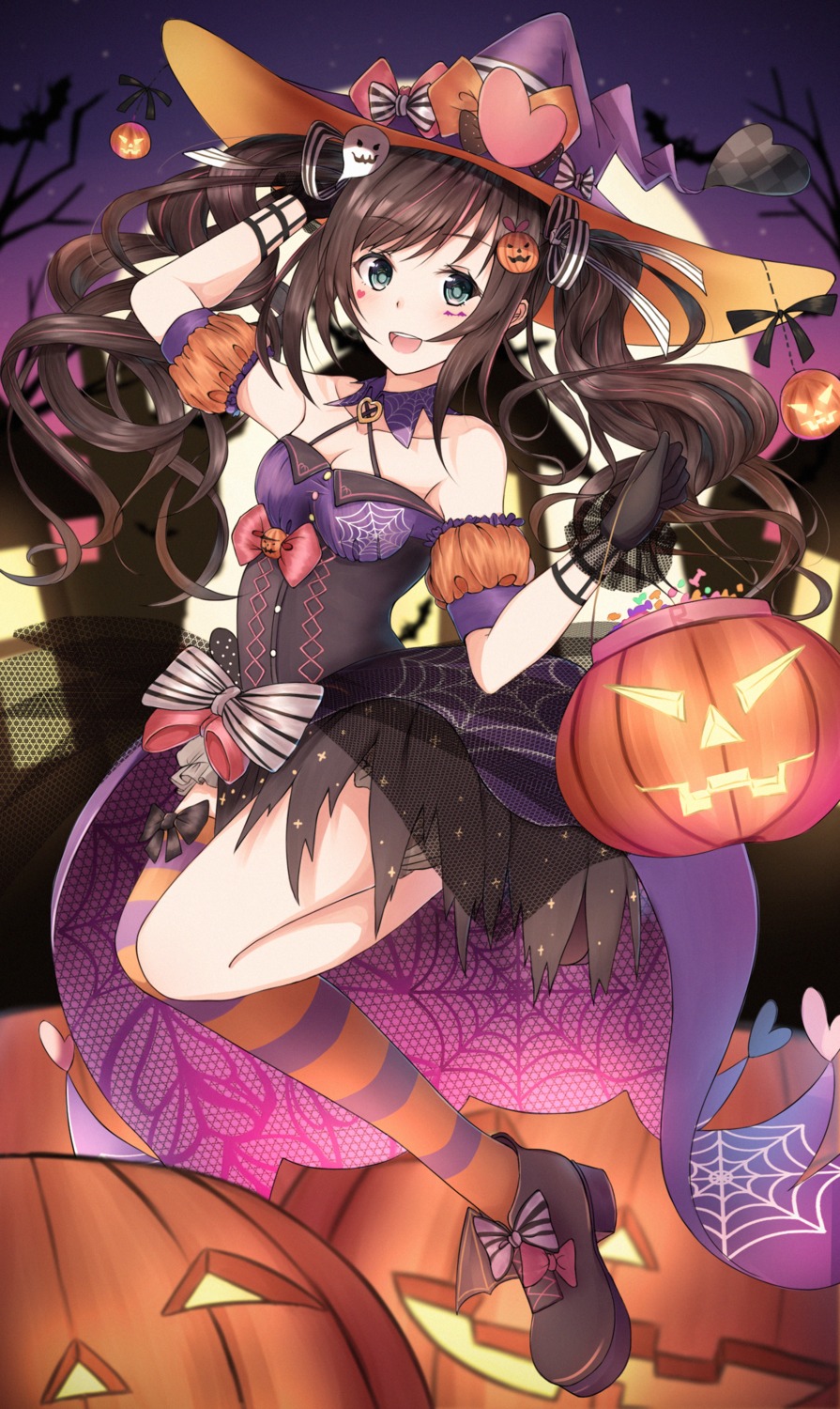 a.i._channel cleavage dress enuni halloween heels kizuna_ai thighhighs witch