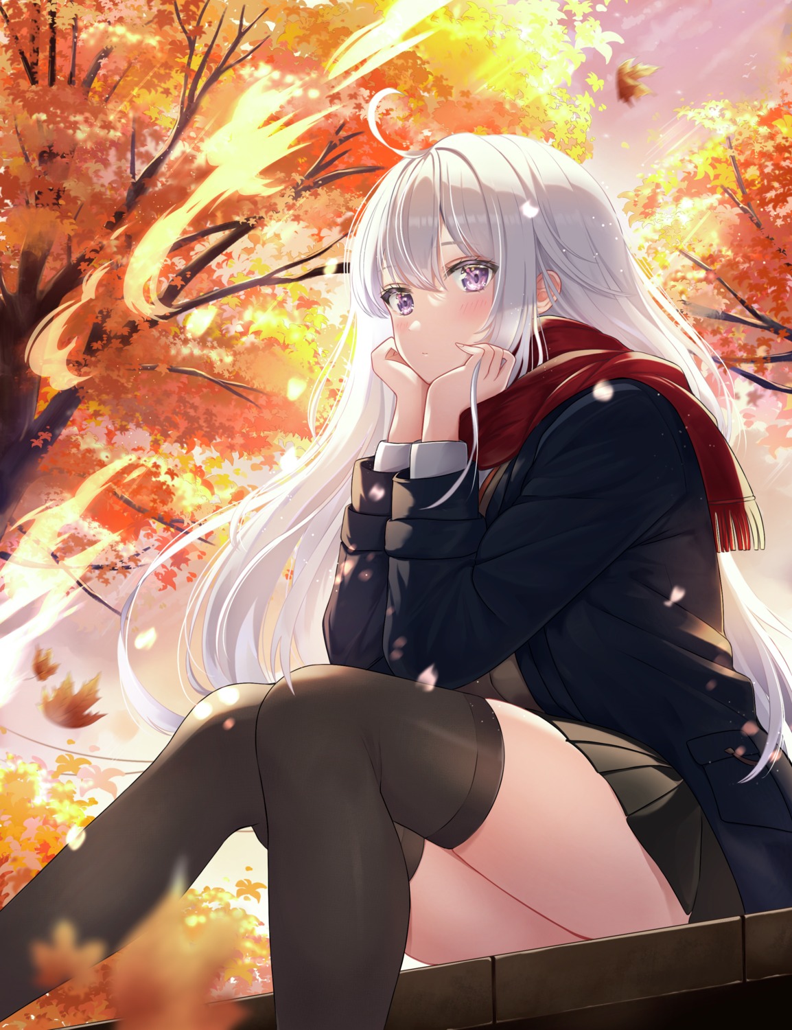 heichanart seifuku skirt_lift sweater thighhighs