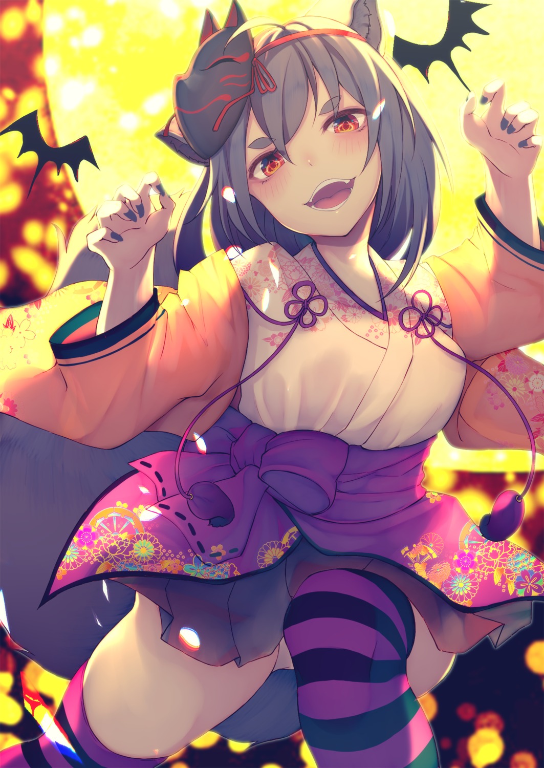 animal_ears chita_(ketchup) halloween japanese_clothes tail thighhighs