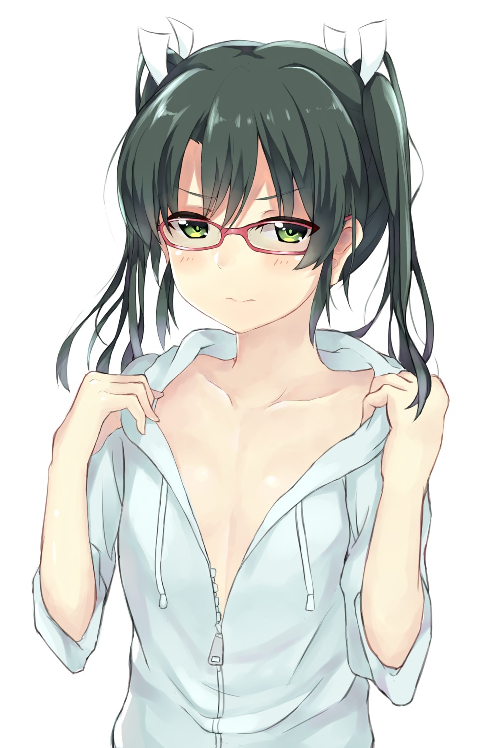 kantai_collection megane nagiha_kuten no_bra open_shirt undressing zuikaku_(kancolle)