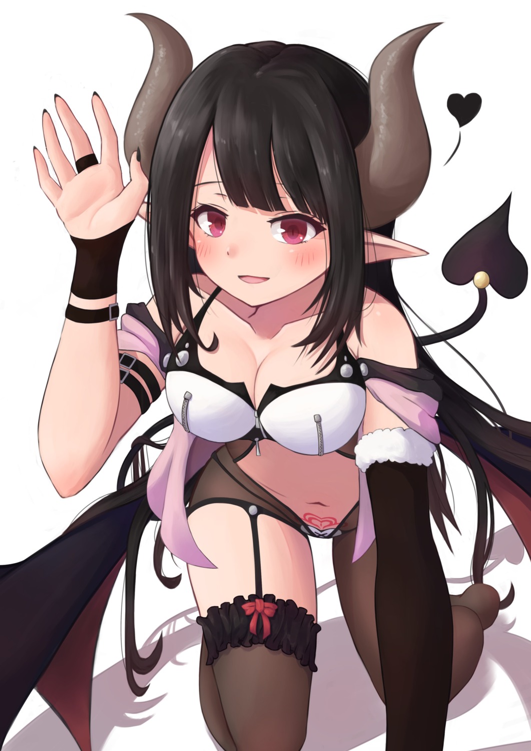 cleavage horns pantsu pointy_ears see_through stockings tagme tail tattoo thighhighs wings
