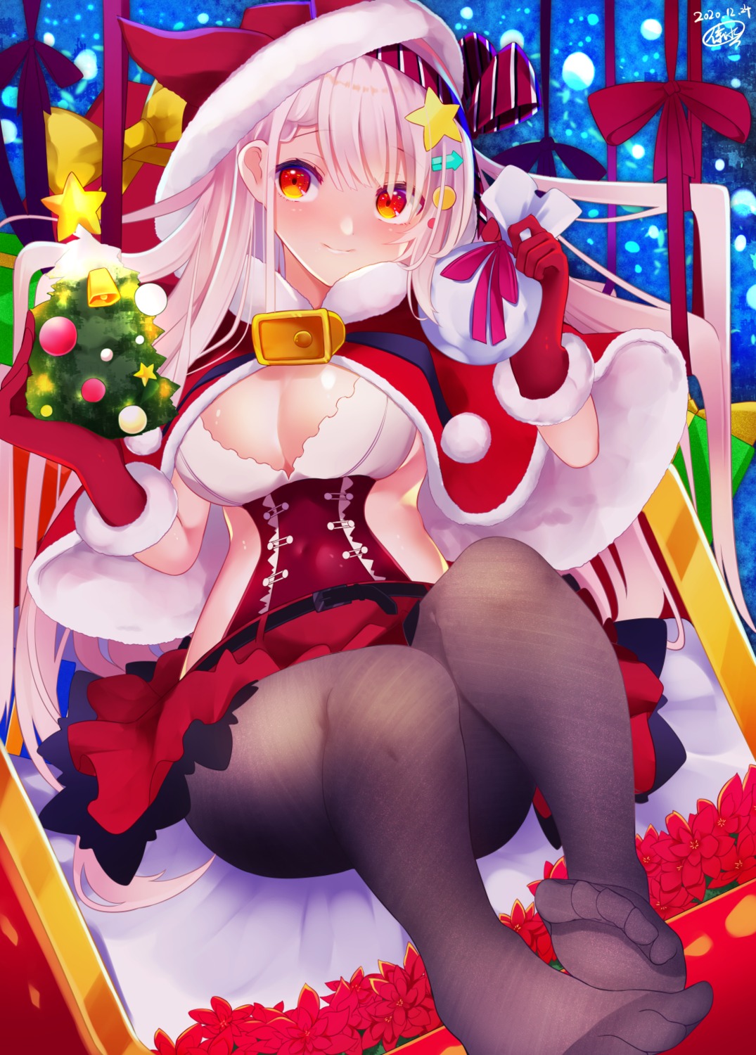 ankoromochi christmas feet no_bra pantyhose skirt_lift