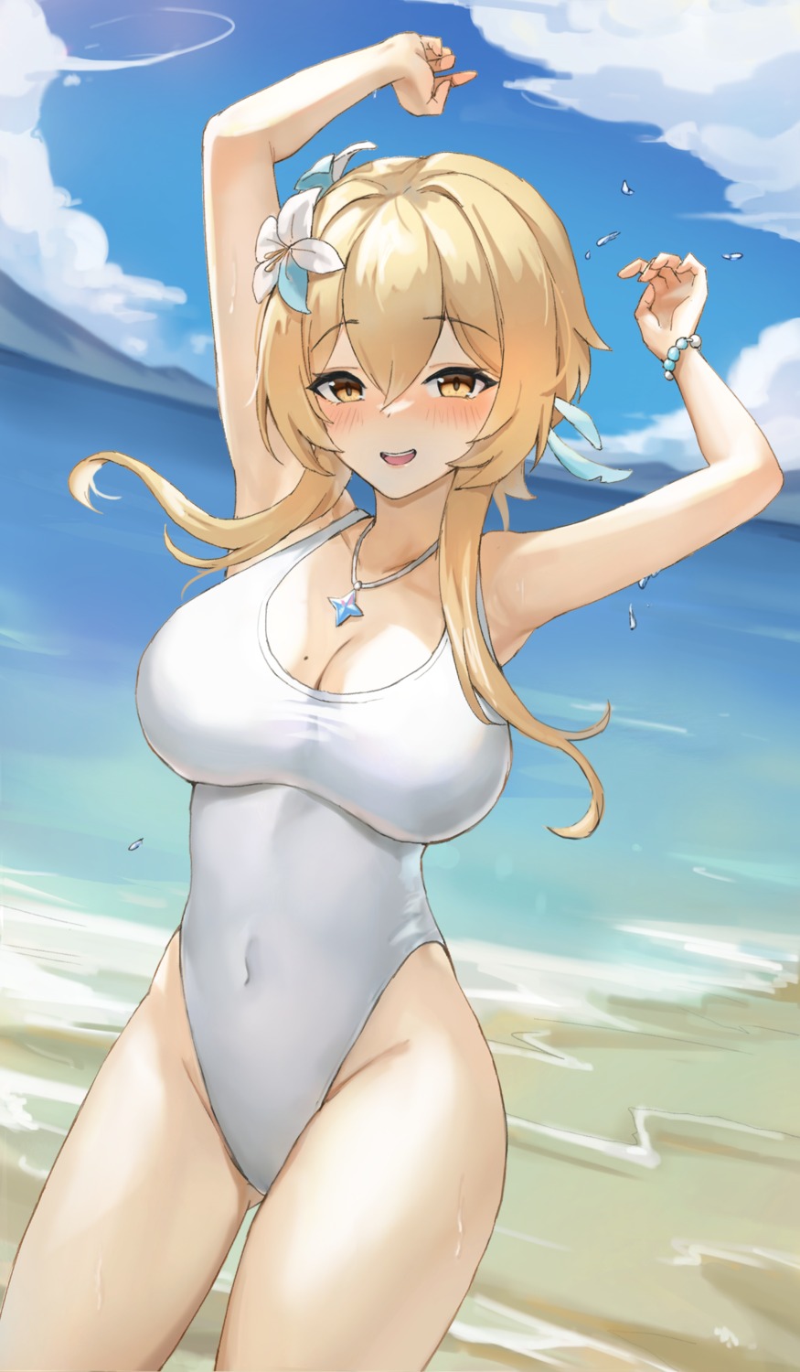 cleavage genshin_impact jag_ging lumine swimsuits