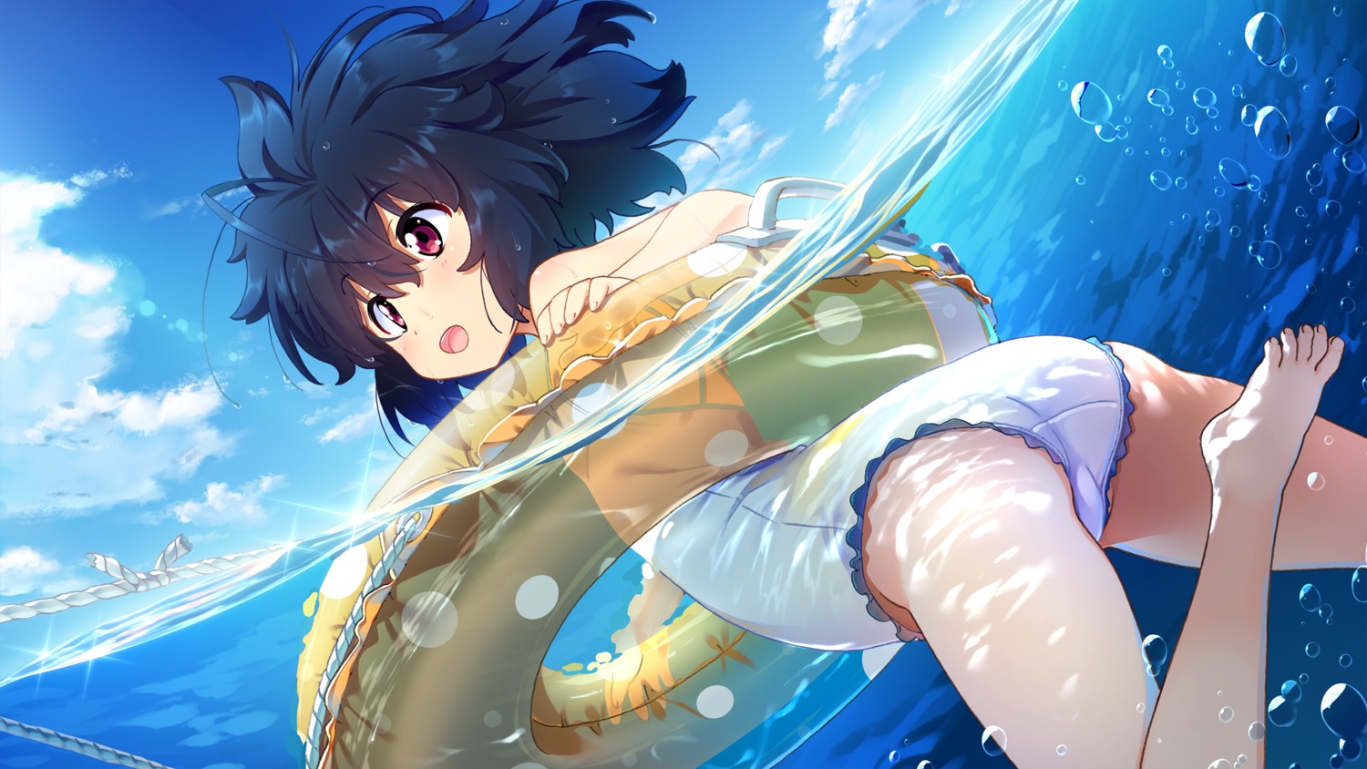 ass feet garandou_sara island_(game) kuuchuu_yousai swimsuits wet