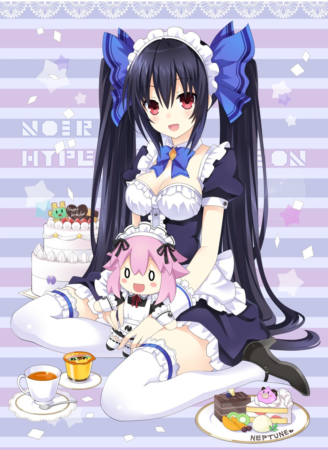 chibi choujigen_game_neptune cleavage heels maid neptune noire thighhighs zero_(ray_0805)