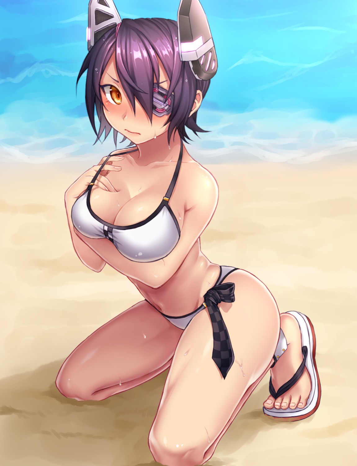 bikini breast_hold cleavage eyepatch guucho kantai_collection swimsuits tenryuu_(kancolle)