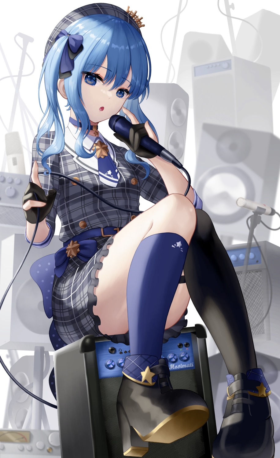 dress garter heels hololive hoshimachi_suisei roina_(effj7473) skirt_lift