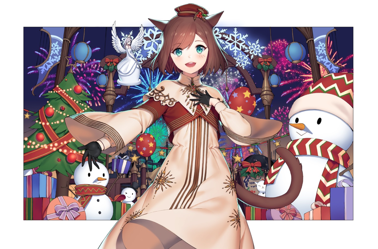 animal_ears christmas dress final_fantasy final_fantasy_xiv lemonpear tail wings