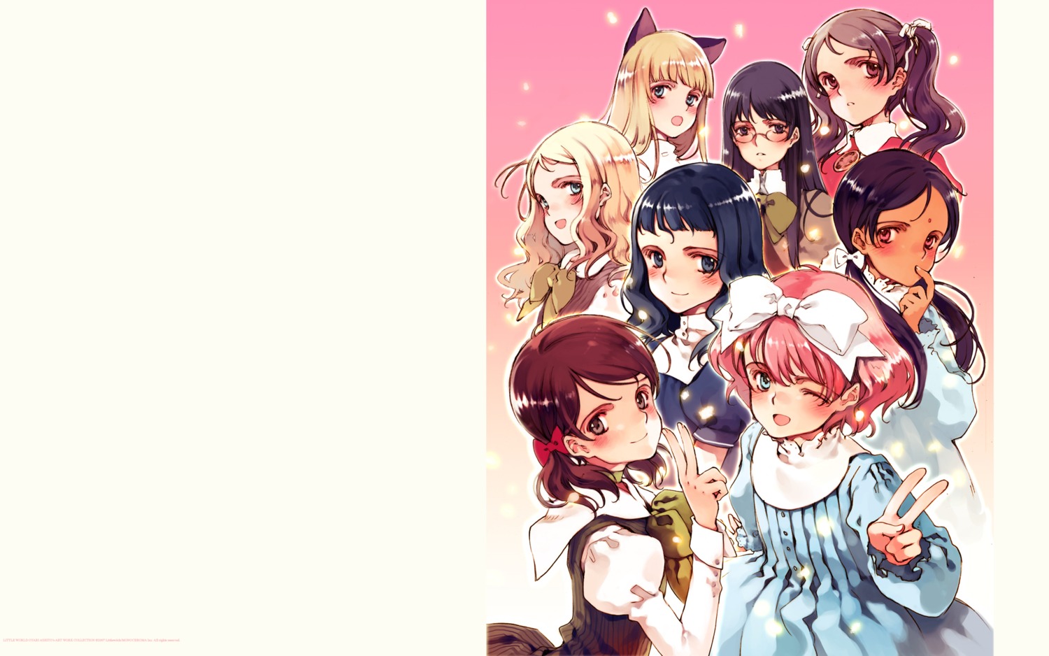 animal_ears aria_vancleef charlotte_francia crossover dress ema_(shirotsume_souwa) juni_argiano kaya_xavier li_shuhua littlewitch lolita_fashion megane nekomimi oyari_ashito quartett! sayu seifuku shirotsume_souwa shoujo_mahou_gaku_little_witch_romanesque toka_(shirotsume_souwa) wallpaper