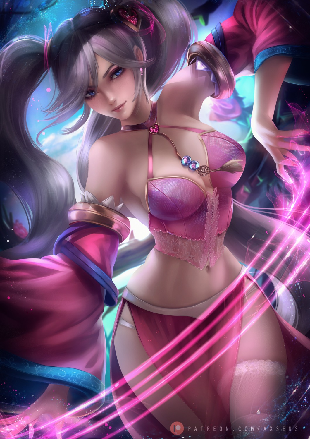 axsens cleavage league_of_legends lingerie pantsu see_through sona_buvelle thighhighs