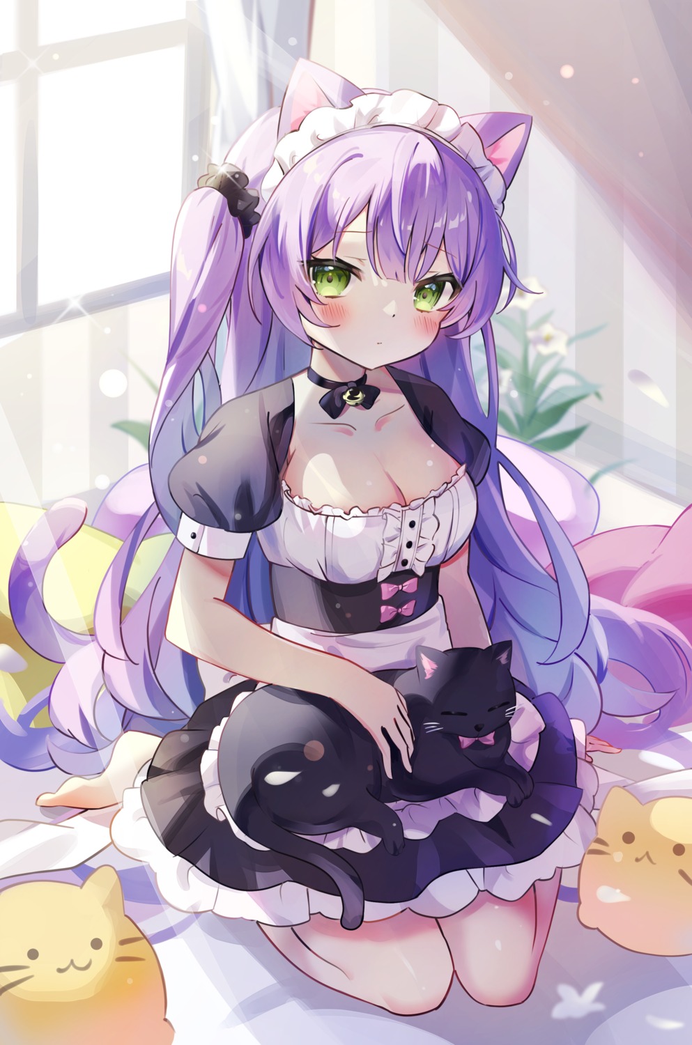 animal_ears cleavage fujii_shino maid neko nekomimi tail