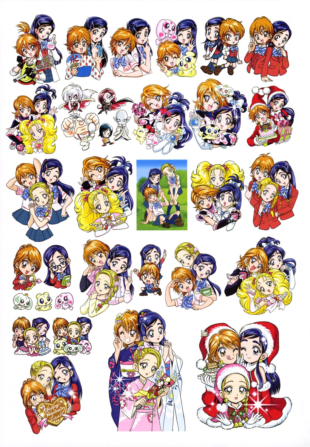 chibi christmas futari_wa_precure gekidrago iikubo kamikita_futago kimono kiriya kujou_hikari megane mepple mipple misumi_nagisa pisard pointy_ears poisonny pollun precure seifuku valentine weapon yukata yukishiro_honoka