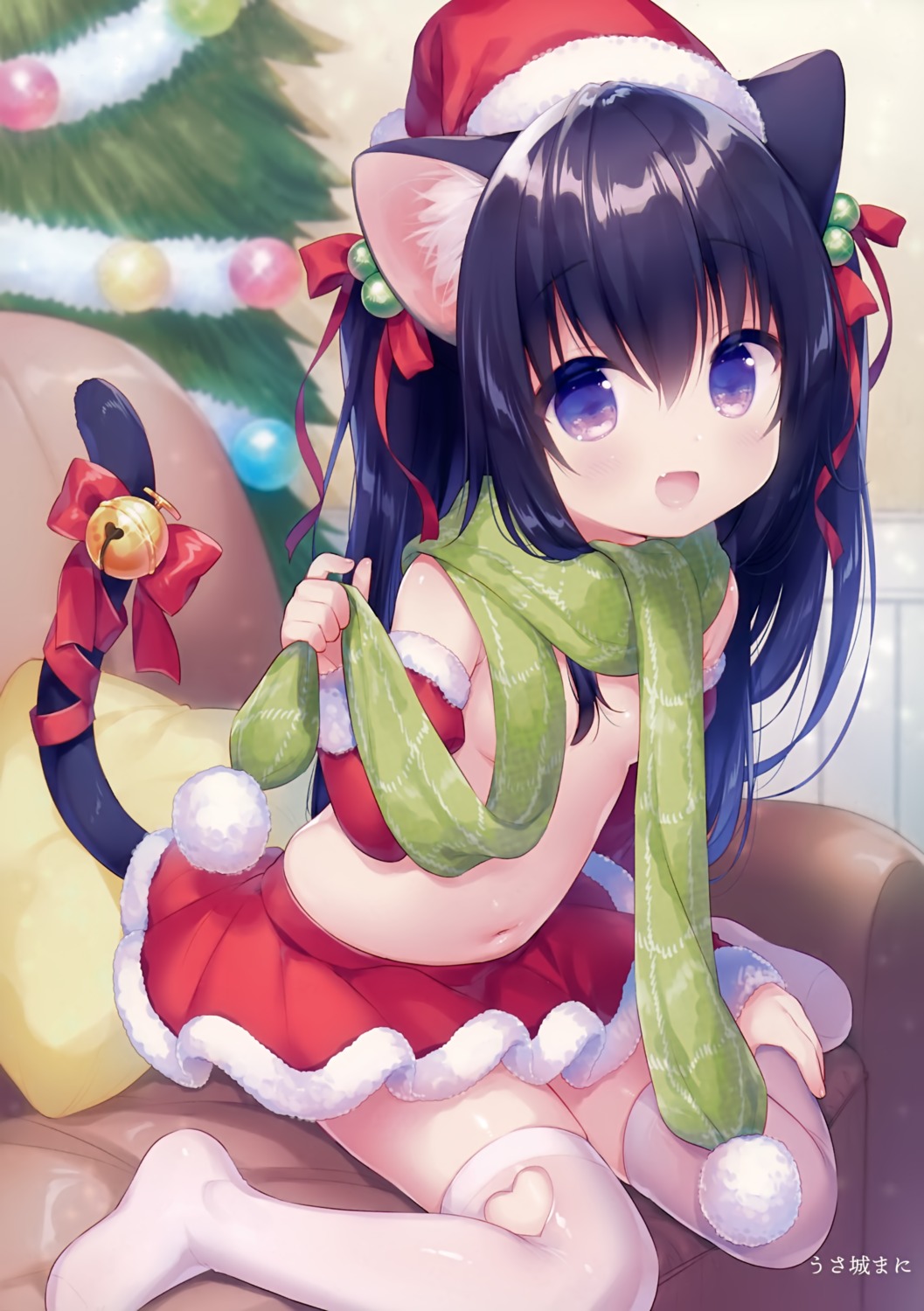 animal_ears christmas nekomimi tail thighhighs topless usashiro_mani