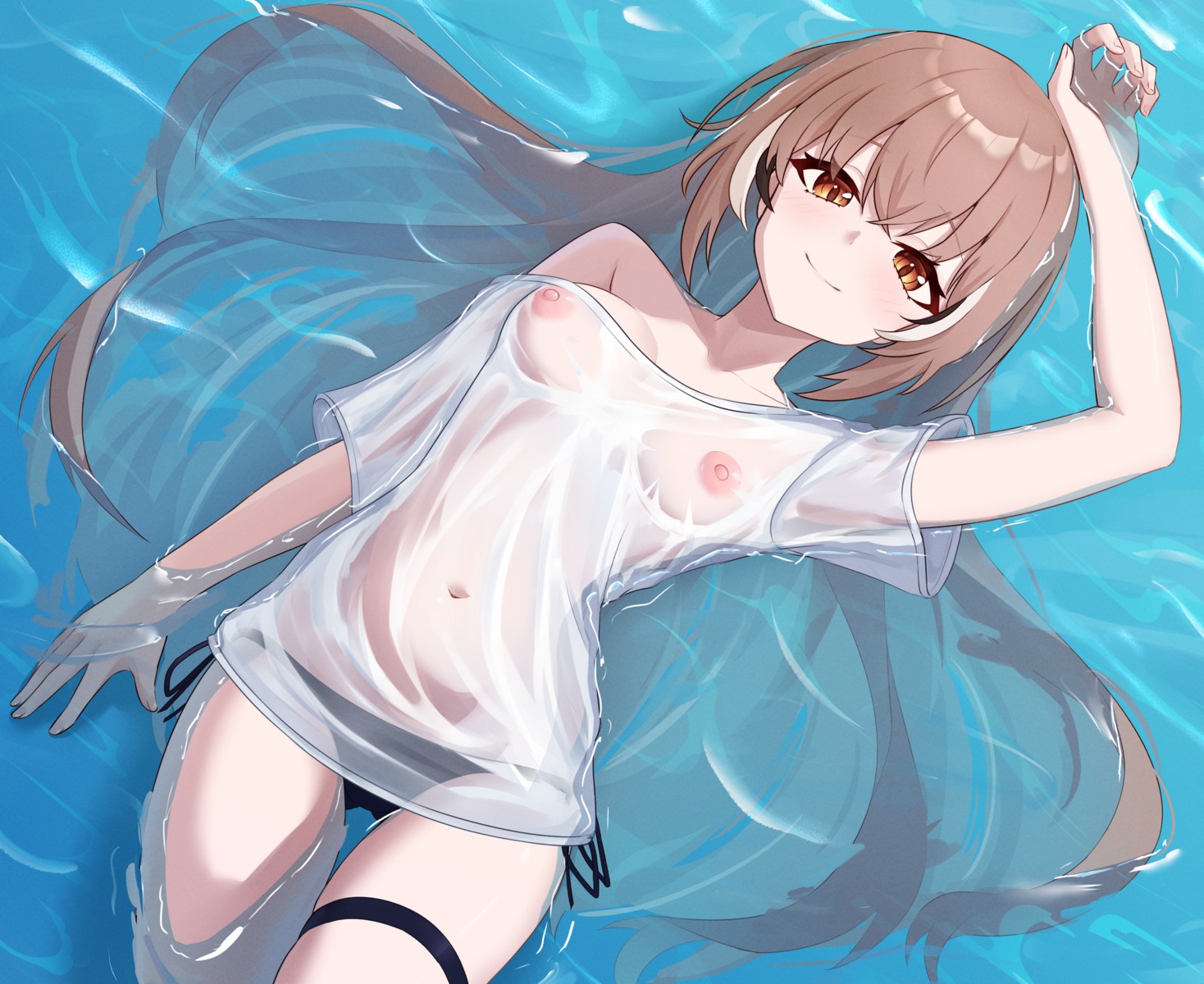 bikini garter hololive hololive_english nanashi_mumei nipples see_through swimsuits telomere wet wet_clothes