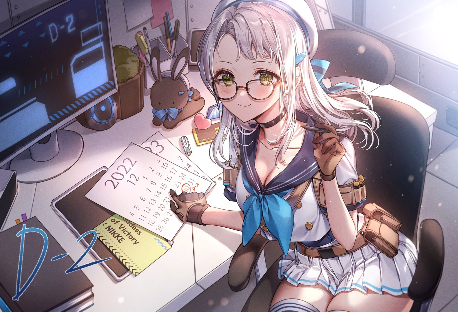 cleavage goddess_of_victory:_nikke megane neon_(nikke) pillo seifuku thighhighs