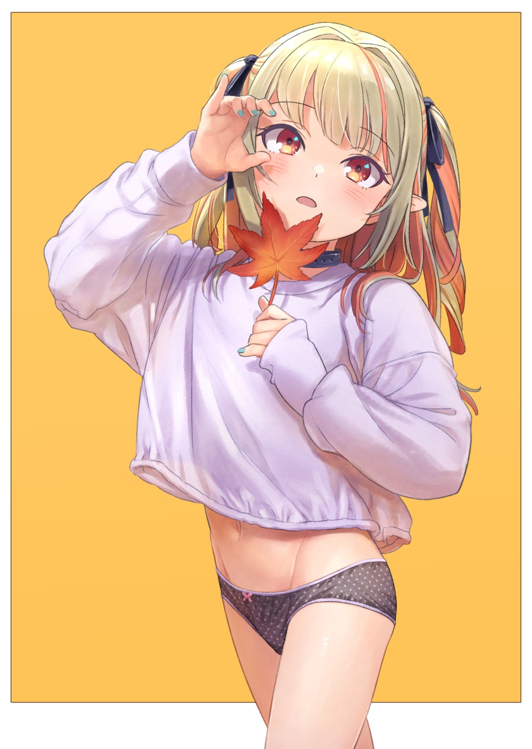 loli makaino_ririmu nijisanji nijisanji_gamers pantsu pointy_ears sabamen sweater