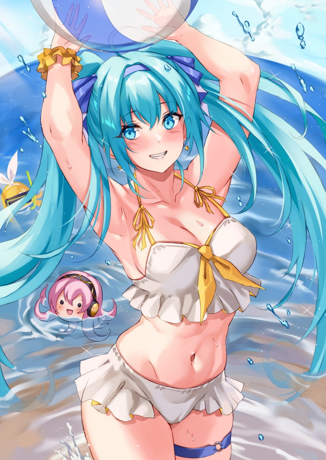 bikini chibi cleavage garter hatsune_miku lzepiscc219 swimsuits vocaloid wet