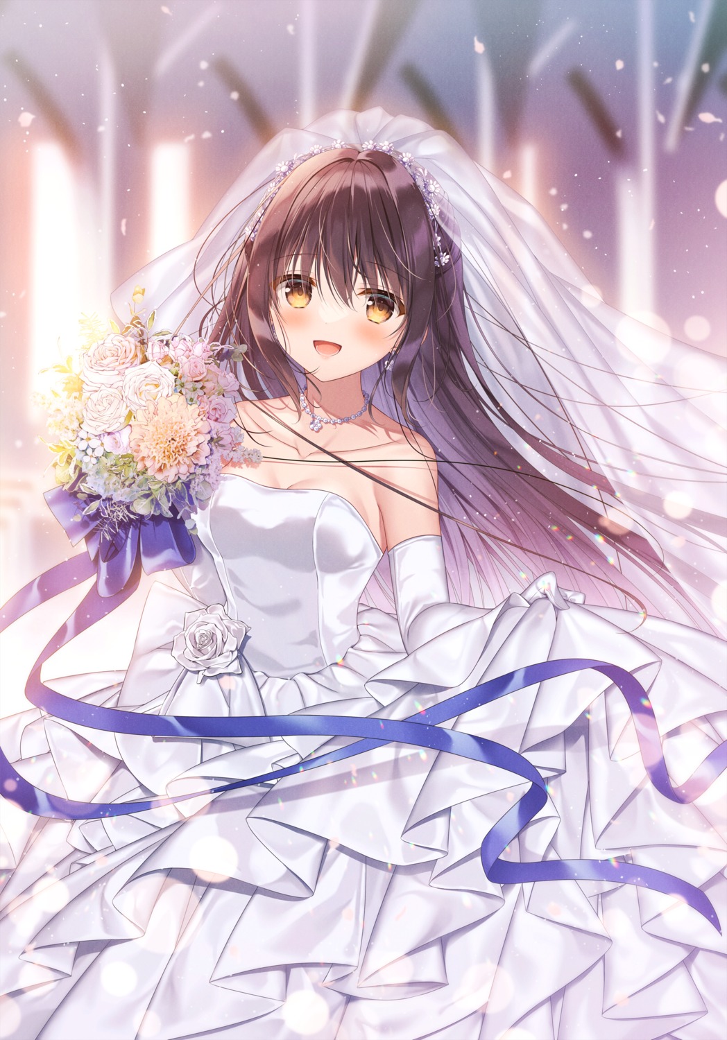 amamiya_shino dress no_bra tanihara_natsuki wedding_dress