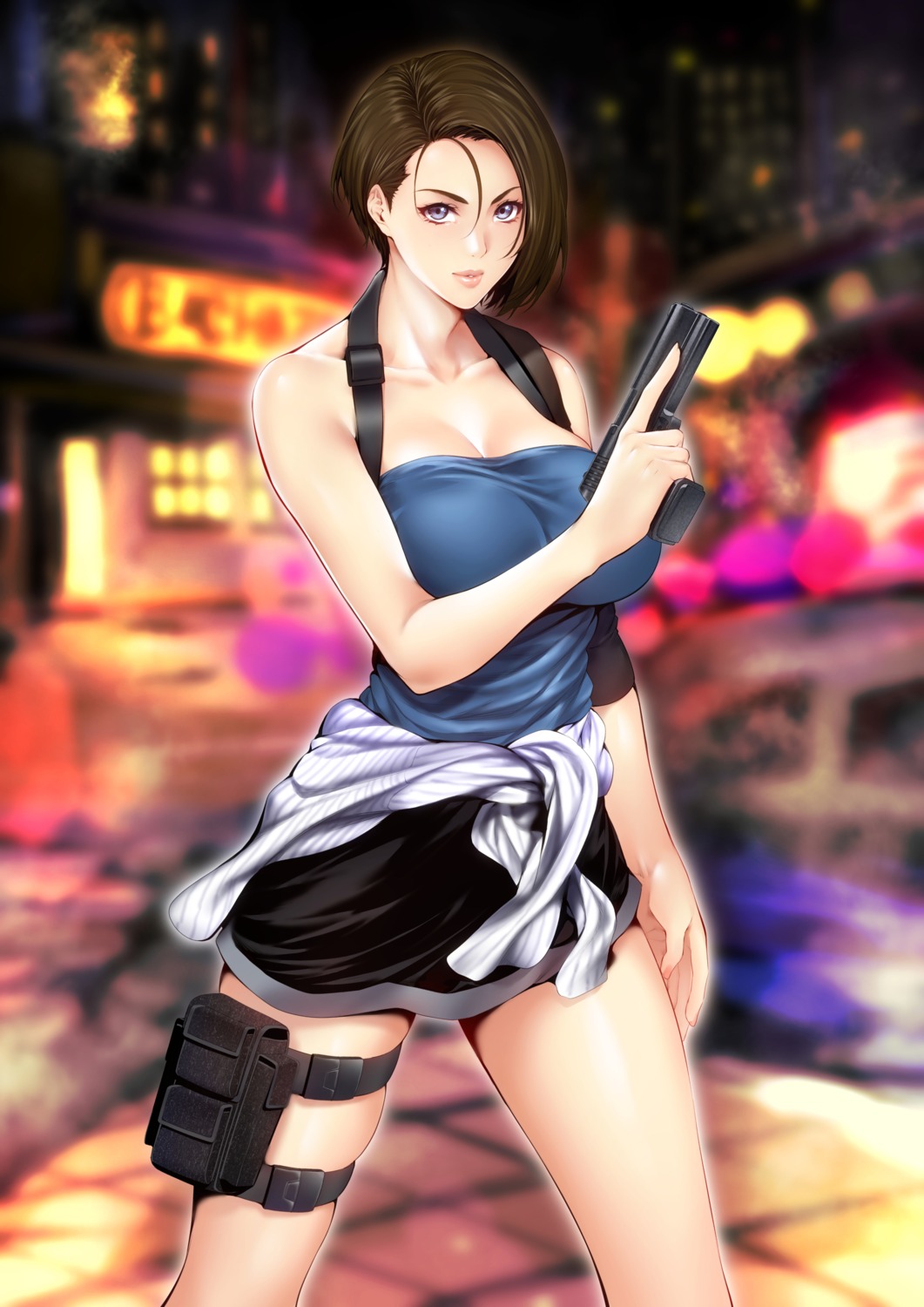 cleavage garter gun jill_valentine resident_evil zucchini