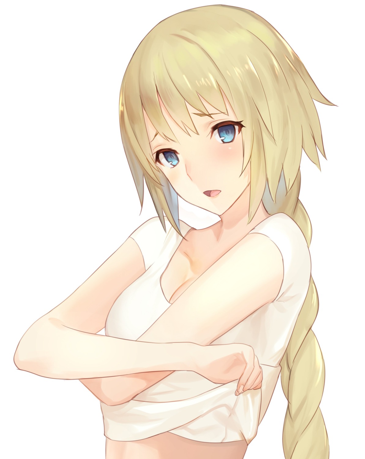 cleavage fate/apocrypha fate/stay_night jeanne_d'arc jeanne_d'arc_(fate) km_yama shirt_lift undressing