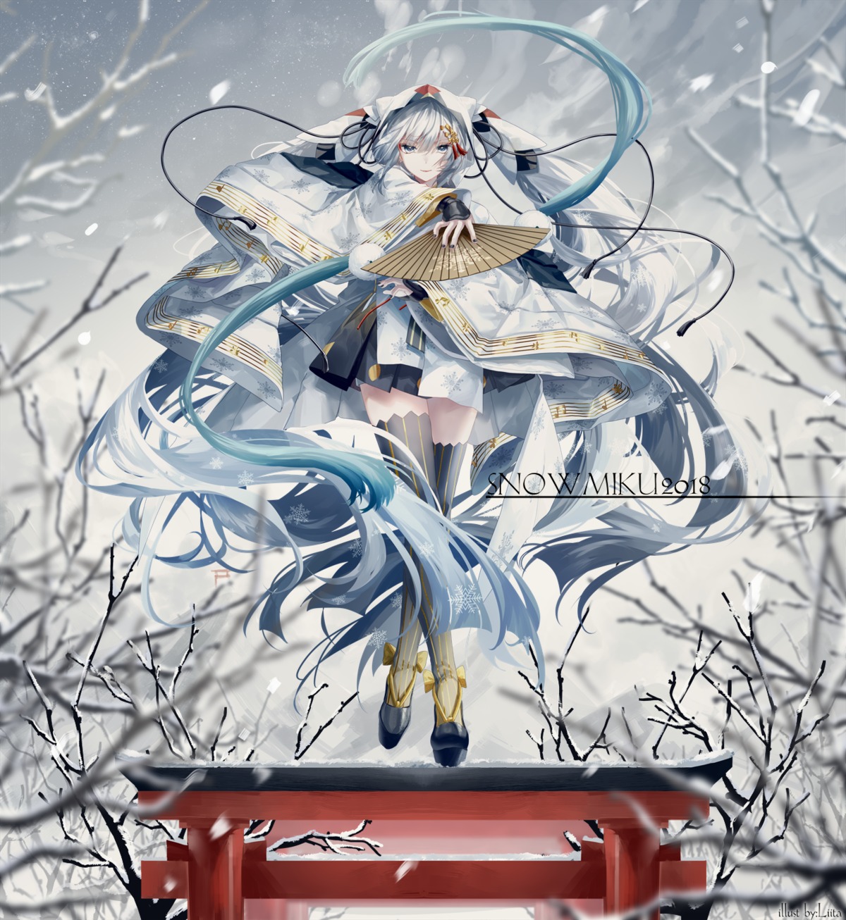 hatsune_miku japanese_clothes liita_(dusk_snow) thighhighs vocaloid yuki_miku