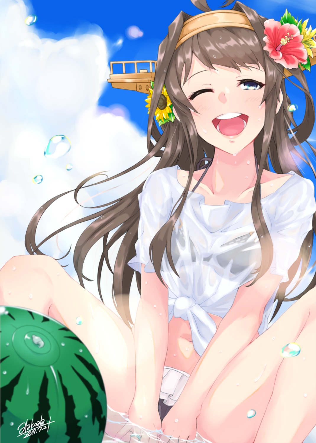 alakoala_shoushou bikini kantai_collection kongou_(kancolle) see_through swimsuits wet wet_clothes