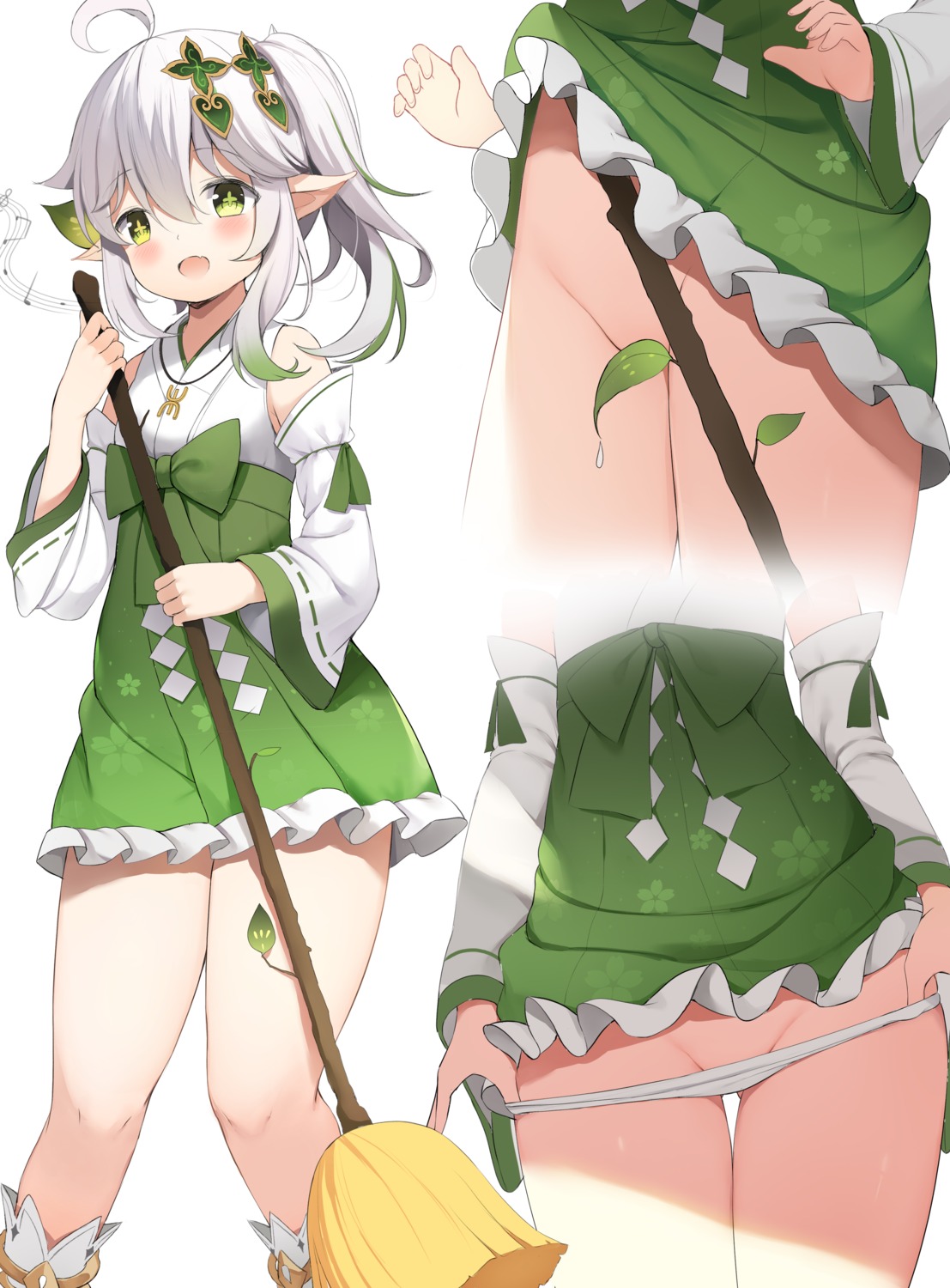 chintora0201 genshin_impact japanese_clothes loli nahida nopan pantsu panty_pull pointy_ears skirt_lift undressing