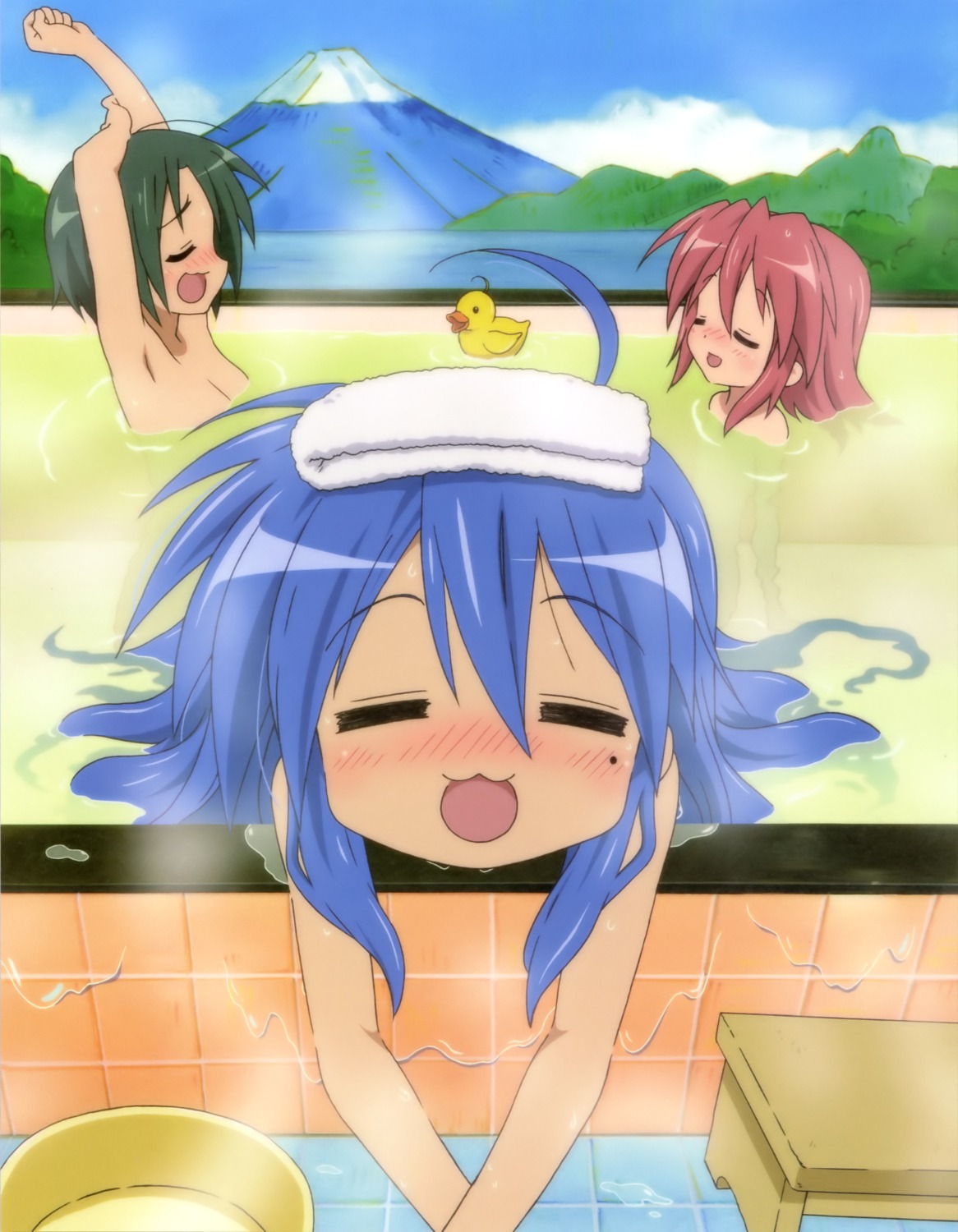 bathing izumi_konata kobayakawa_yutaka lucky_star naked narumi_yui onsen wet
