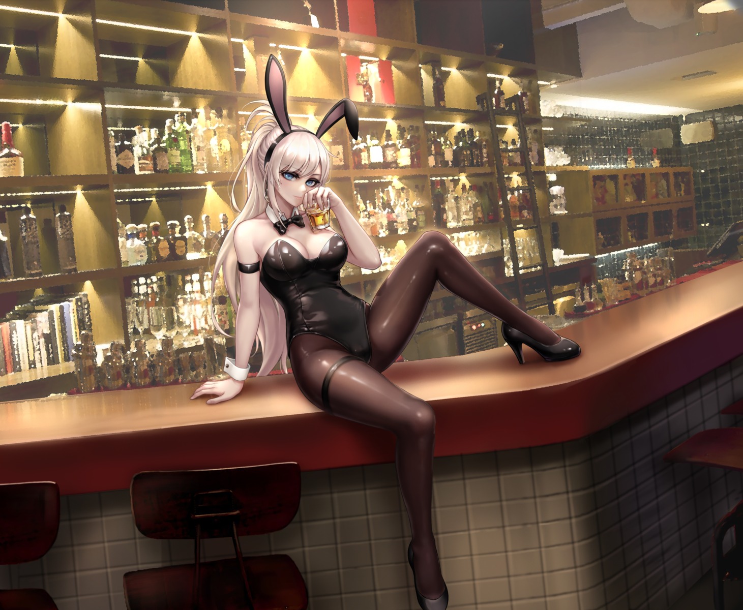 animal_ears artist_revision bunny_ears bunny_girl dungeon_fighter garter heels kie_(wylee2212) no_bra pantyhose photo