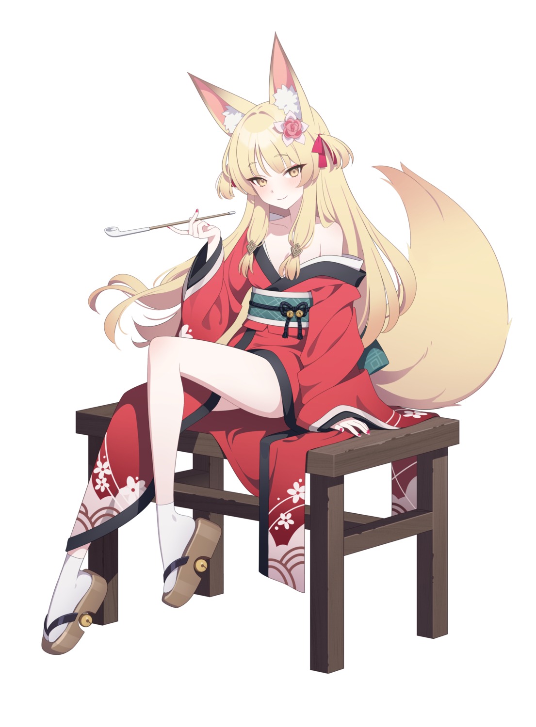 7peach animal_ears kimono kitsune loli no_bra open_shirt skirt_lift smoking tail