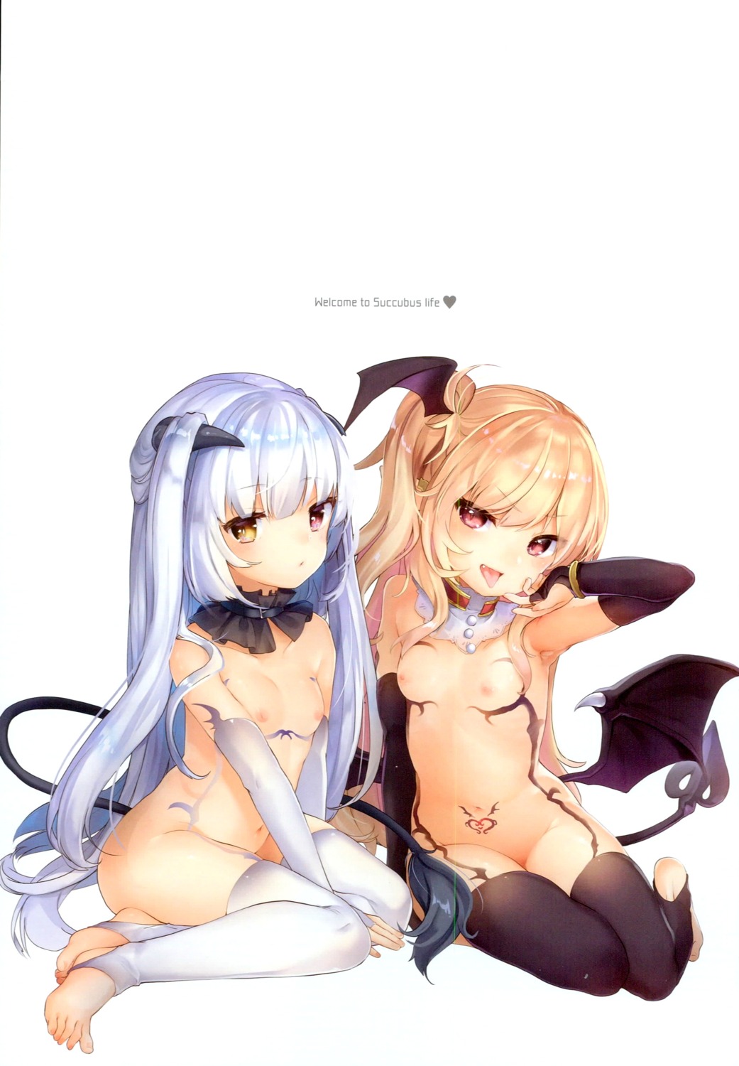 chloe_lilithtera heterochromia horns loli naked nipples pointy_ears tail tamano_kedama tattoo thighhighs tiffany_lilithtera wings