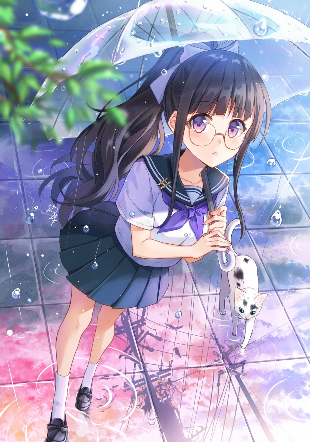 megane neko nekozuki_yuki seifuku umbrella