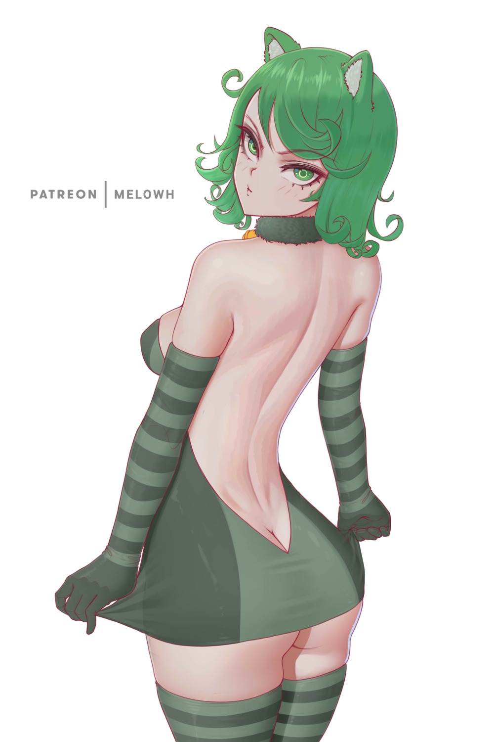 animal_ears ass melowh no_bra one_punch_man tatsumaki_(one_punch_man) thighhighs undressing