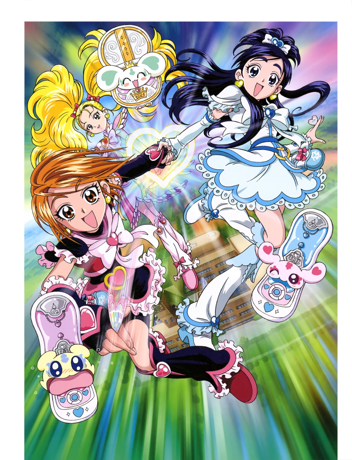 bike_shorts dress futari_wa_pretty_cure heels kujou_hikari mepple mipple misumi_nagisa porun pretty_cure yukishiro_honoka