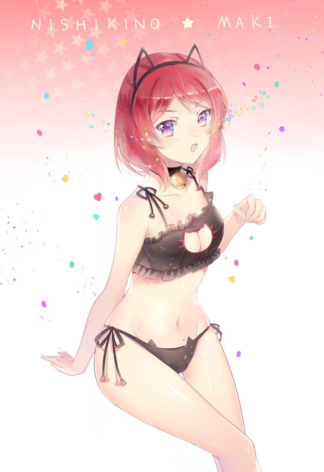 animal_ears bra cleavage ekita_xuan lingerie love_live! nekomimi nishikino_maki pantsu string_panties