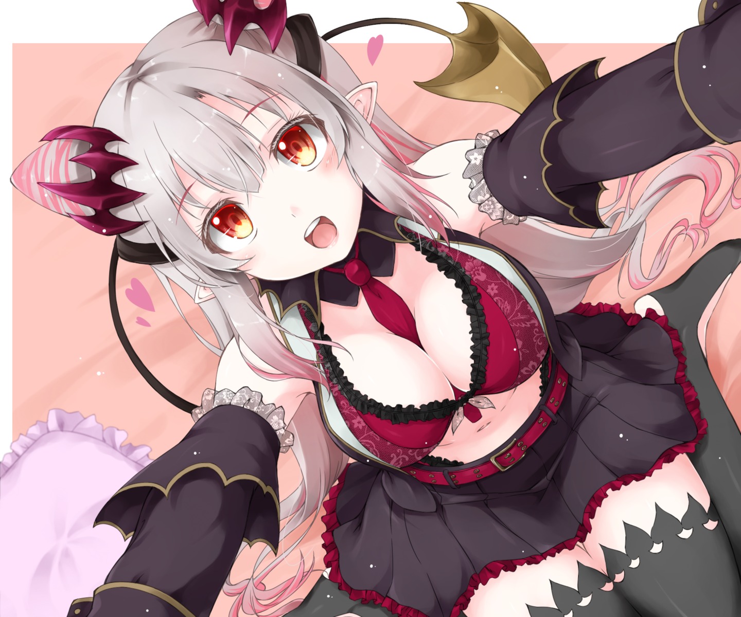 bra cleavage fuyuno_taka honey_strap horns nanashi_inc. open_shirt pointy_ears suou_patra tail thighhighs