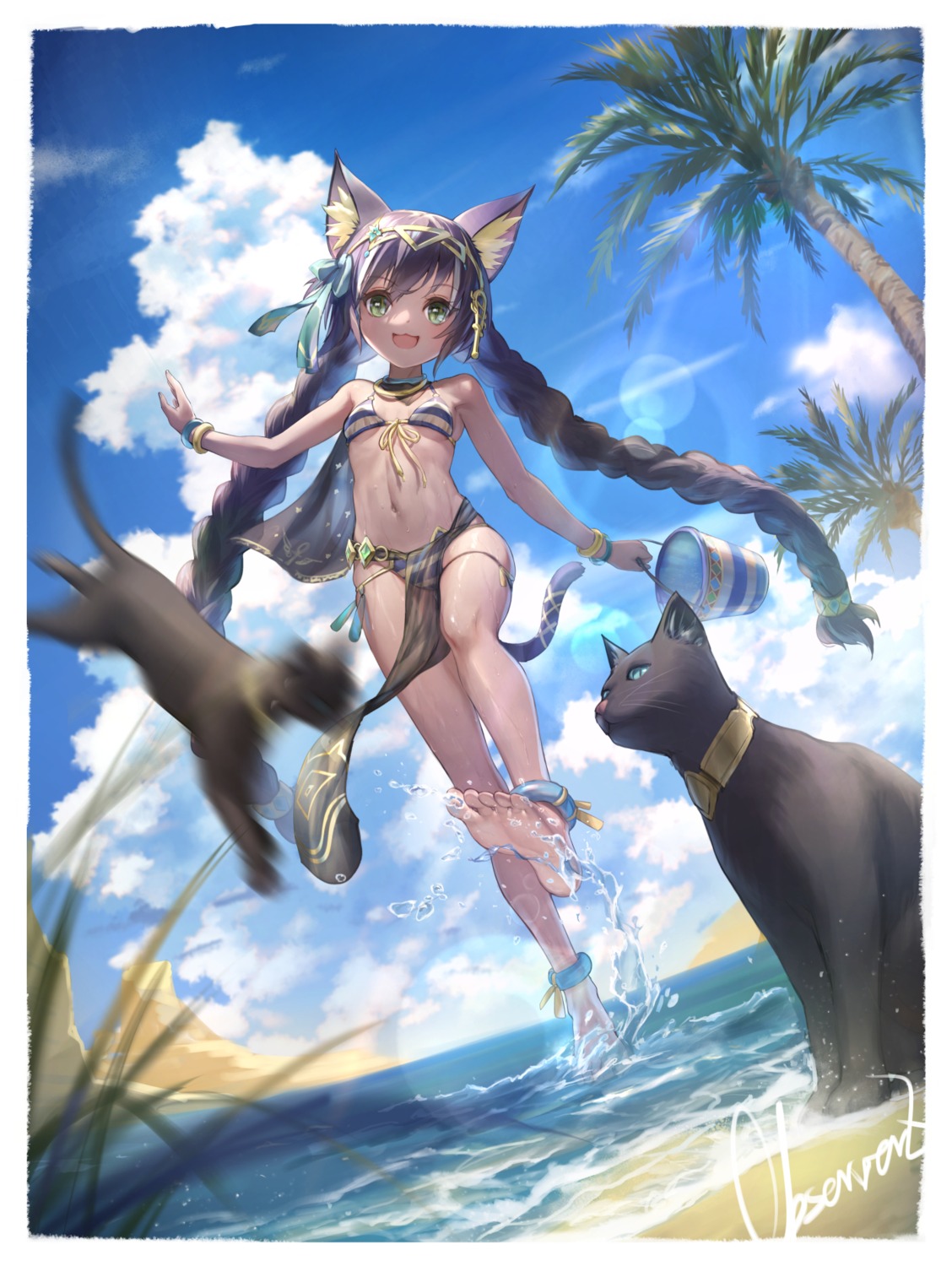 animal_ears bikini clover_theater feet neko nekomimi observerz see_through swimsuits tail wet