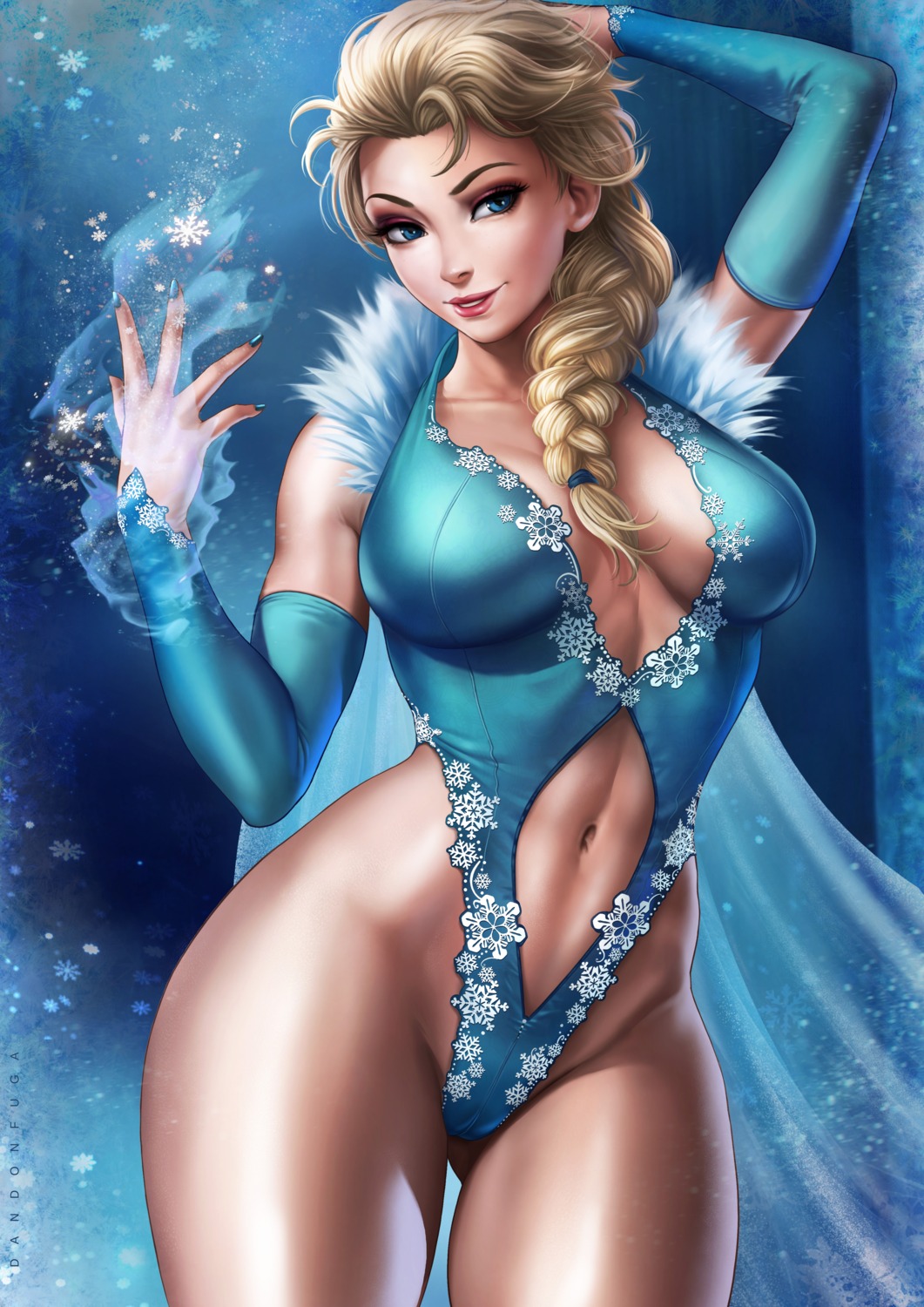 cleavage dandon_fuga elsa_(frozen) frozen leotard no_bra