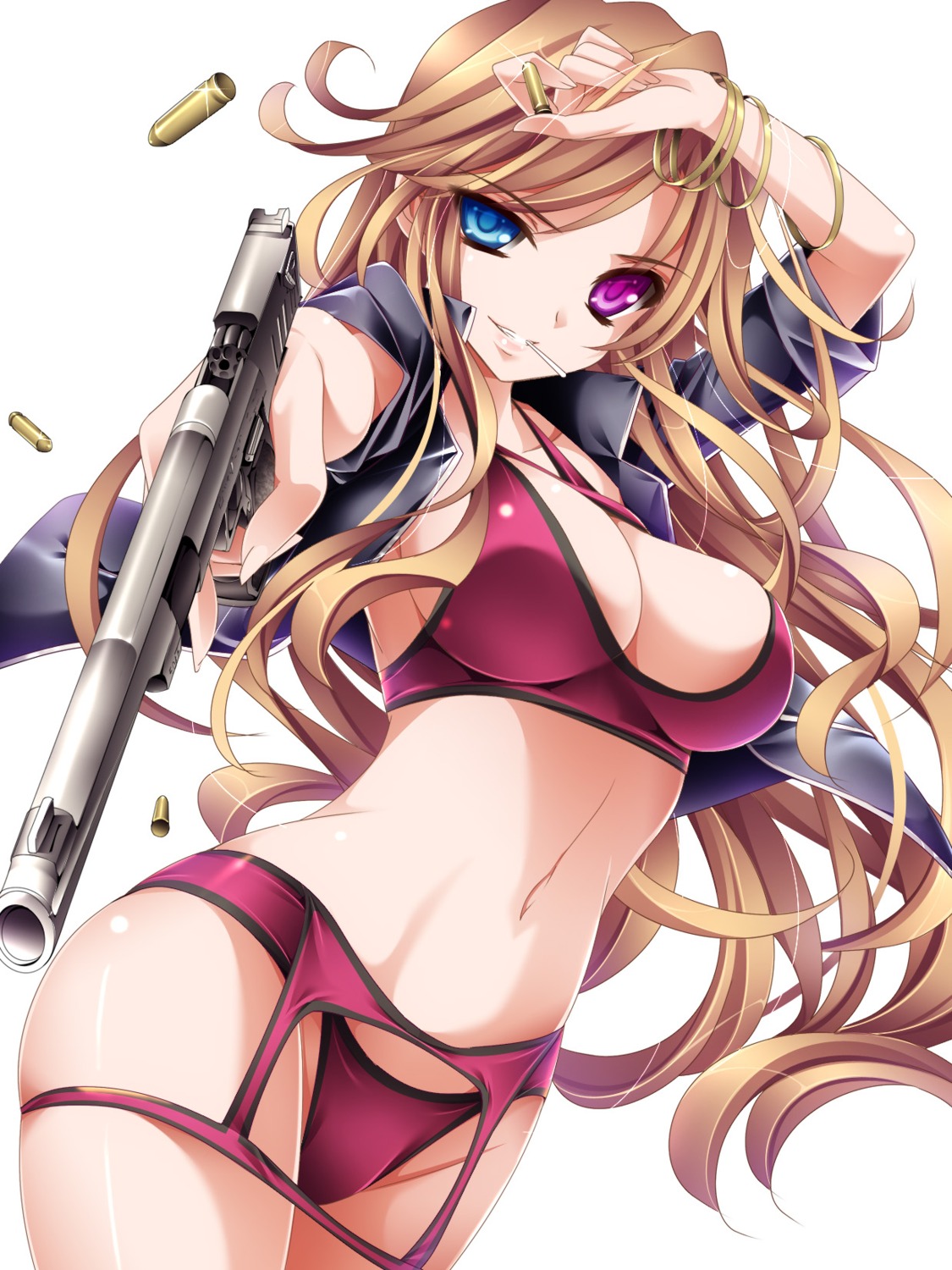 bra cleavage garter_belt gun heterochromia monety pantsu