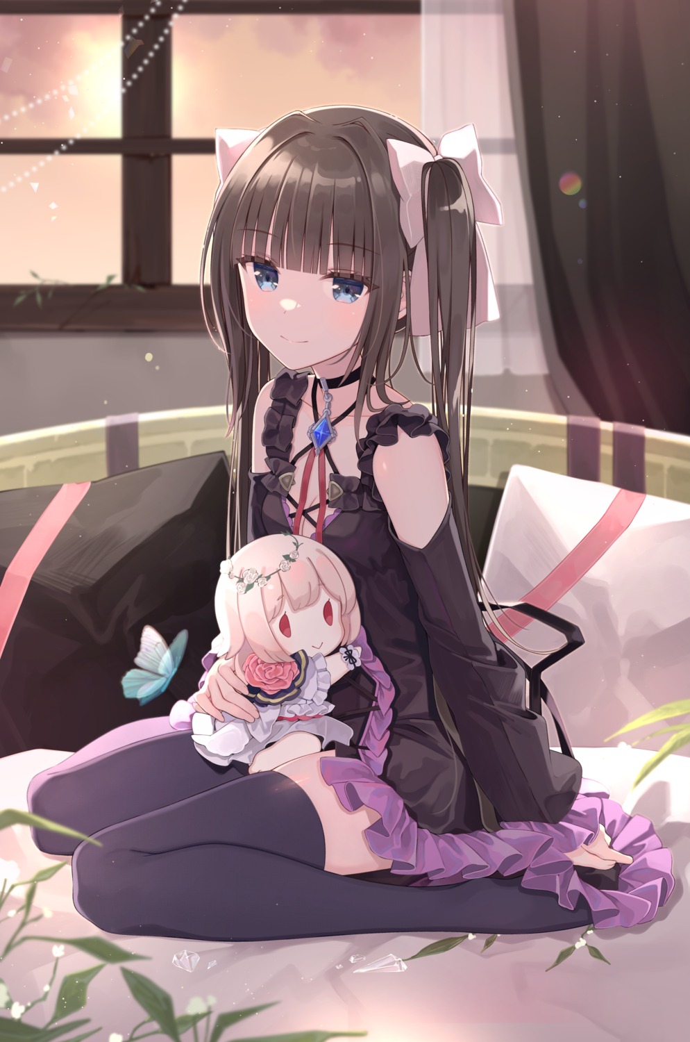 arcaea chibi dress hikari_(arcaea) samayoi tairitsu_(arcaea) thighhighs