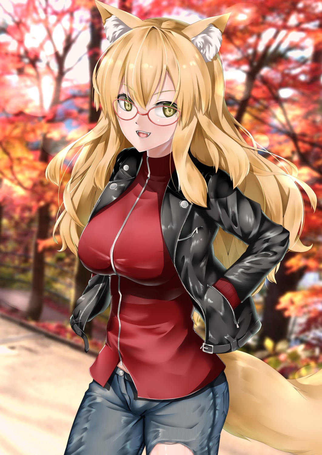 animal_ears fate/grand_order kamehito kitsune megane suzuka_gozen_(fate/grand_order) tail torn_clothes