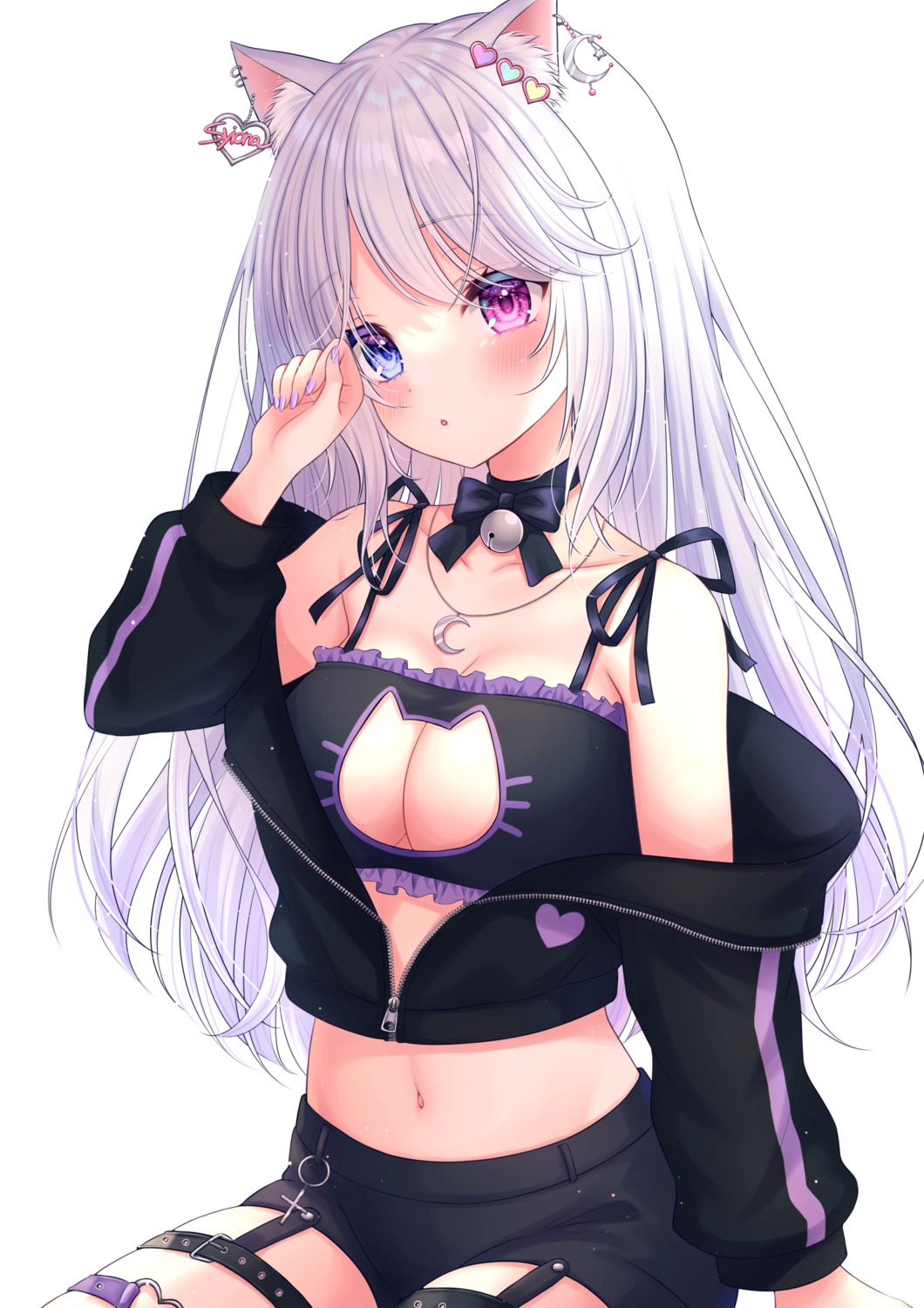 animal_ears bra garter heterochromia hiiragi_kei nekomimi open_shirt