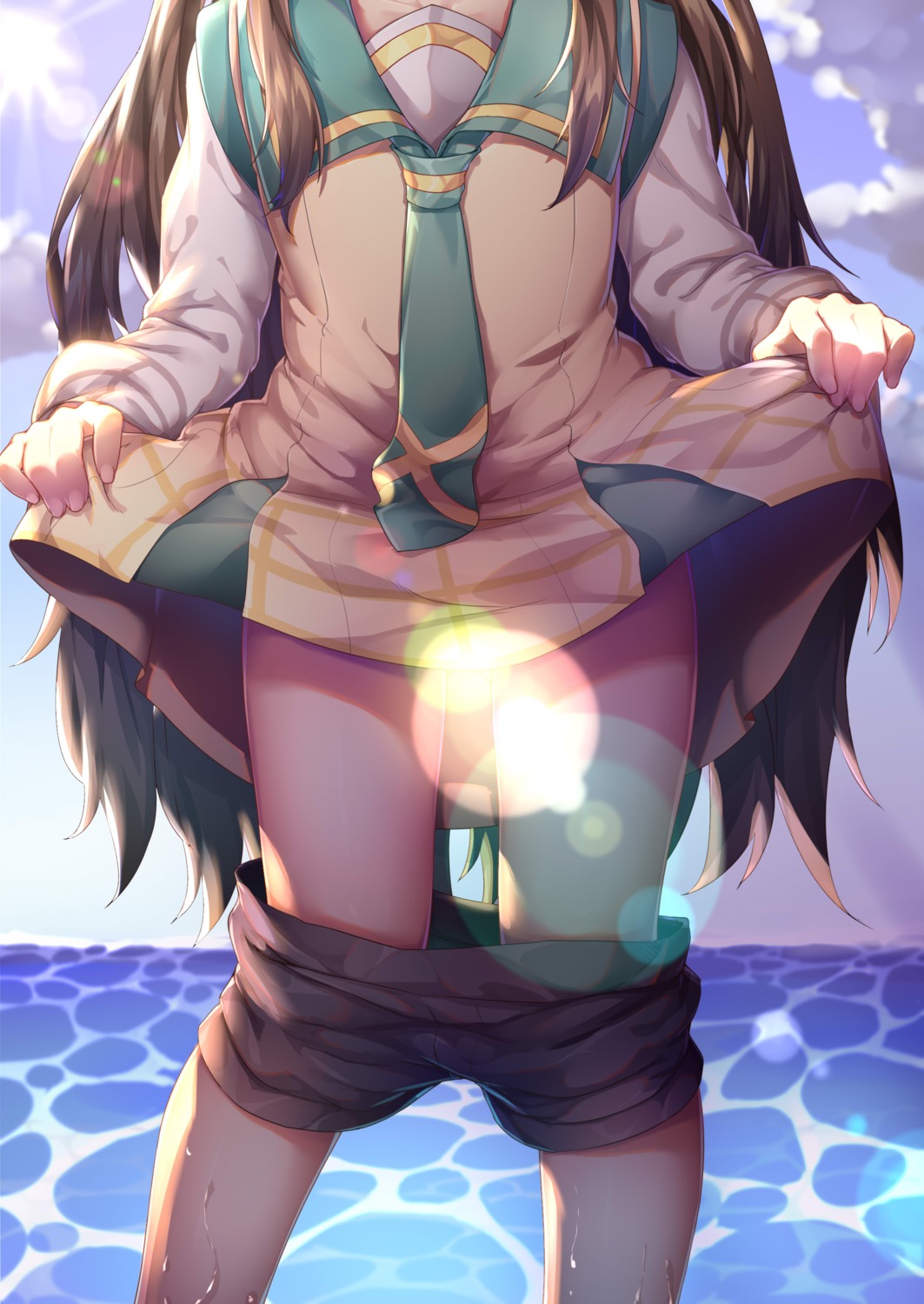 kuroshio_(zhanjianshaonv) ray_(pixiv9514208) seifuku skirt_lift wet zhanjianshaonv