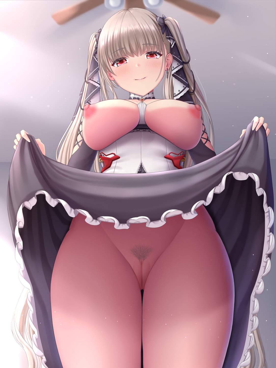 azur_lane breasts censored formidable_(azur_lane) gothic_lolita lolita_fashion melopun nipples no_bra nopan pubic_hair pussy skirt_lift