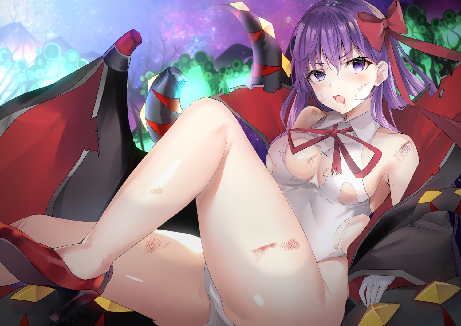 bb_(fate/extra_ccc) fate/grand_order heels leotard no_bra torn_clothes wardrobe_malfunction yufou