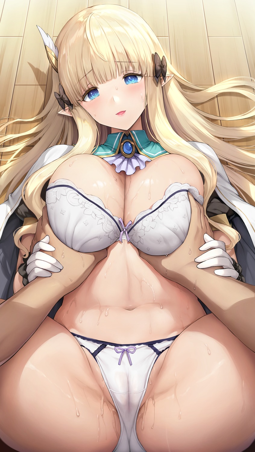 bra breast_grab cameltoe pantsu pointy_ears princess_connect! princess_connect!_re:dive sasaki_saren sayika thong wet