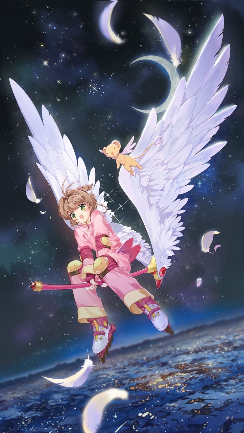 buming card_captor_sakura fly_(card_captor_sakura) kerberos kinomoto_sakura pajama wings