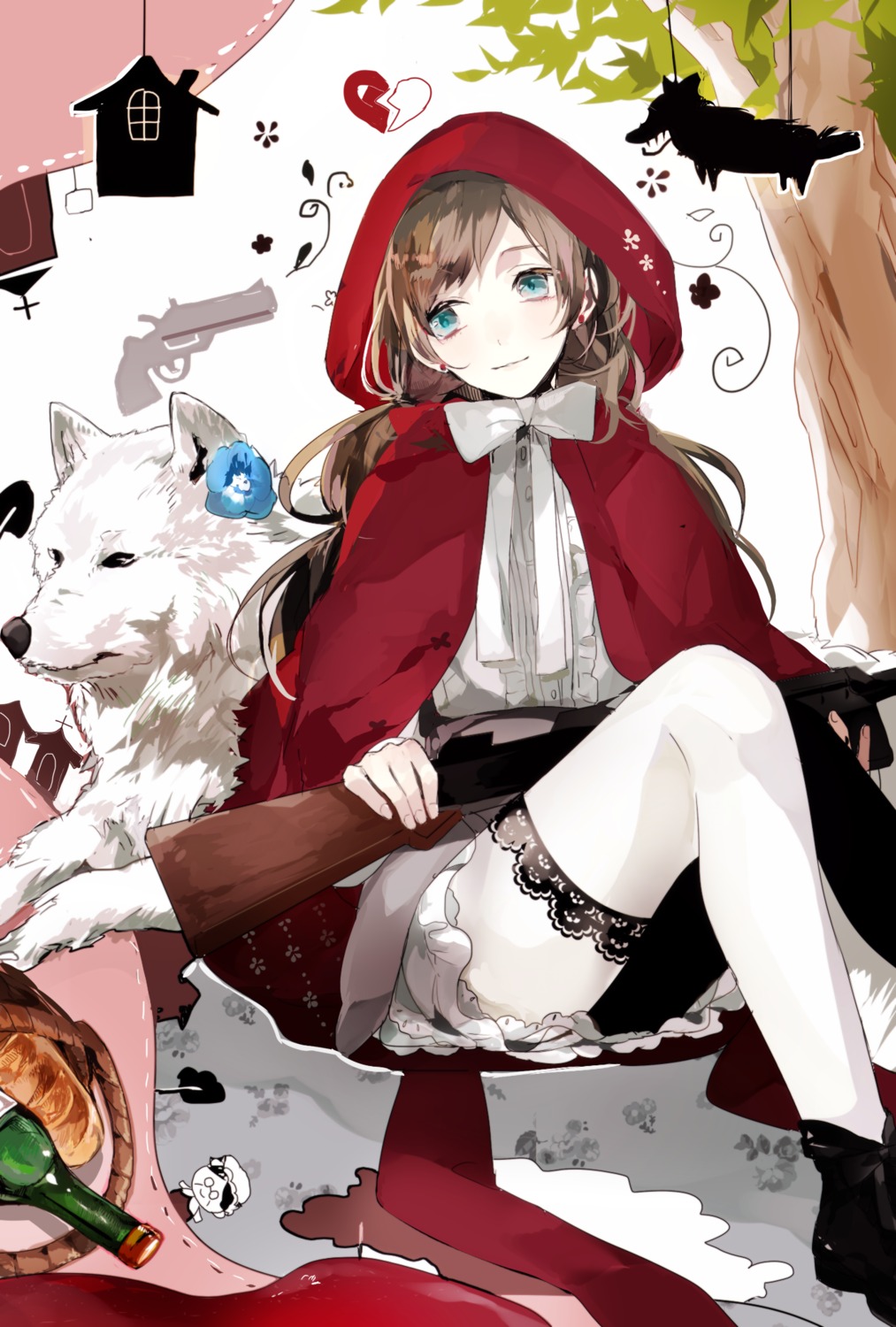 gun little_red_riding_hood_(character) megane prin_dog thighhighs